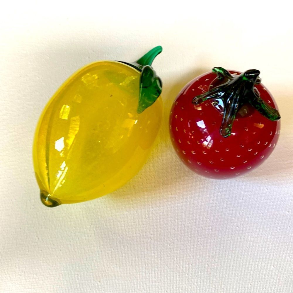 Vintage Glass Fruit Lemon & Strawberry